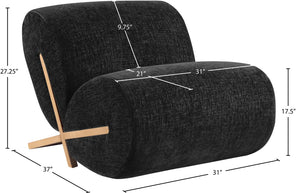 Meridian Furniture Akira Art Deco Sculptural Accent Chair with Plush Upholstery and Wood Base for Living Room Black Style 1 33071Black-C