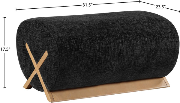 Meridian Furniture Akira Art Deco Upholstered Ottoman with Sculptural Solid Wood Base for Living Rooms Black Style 1 33071Black-Ott