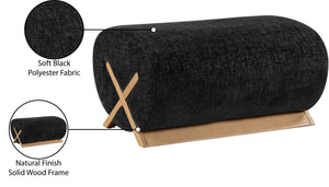Meridian Furniture Akira Art Deco Upholstered Ottoman with Sculptural Solid Wood Base for Living Rooms Black Style 1 33071Black-Ott