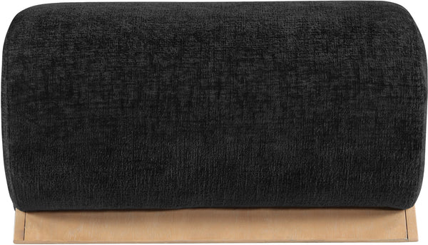 Meridian Furniture Akira Art Deco Upholstered Ottoman with Sculptural Solid Wood Base for Living Rooms Black Style 1 33071Black-Ott