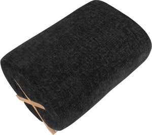 Meridian Furniture Akira Art Deco Upholstered Ottoman with Sculptural Solid Wood Base for Living Rooms Black Style 1 33071Black-Ott
