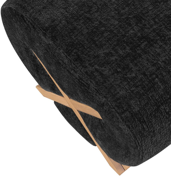 Meridian Furniture Akira Art Deco Upholstered Ottoman with Sculptural Solid Wood Base for Living Rooms Black Style 1 33071Black-Ott