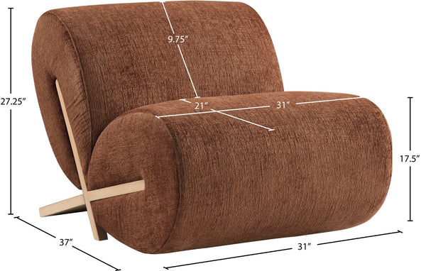 Meridian Furniture Akira Art Deco Sculptural Accent Chair with Plush Upholstery and Wood Base for Living Room Cognac Style 1 33071Cognac-C