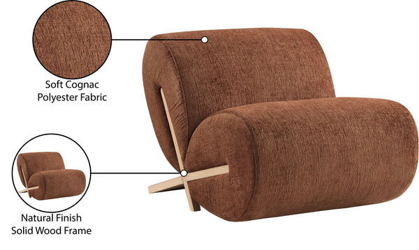 Meridian Furniture Akira Art Deco Sculptural Accent Chair with Plush Upholstery and Wood Base for Living Room Cognac Style 1 33071Cognac-C