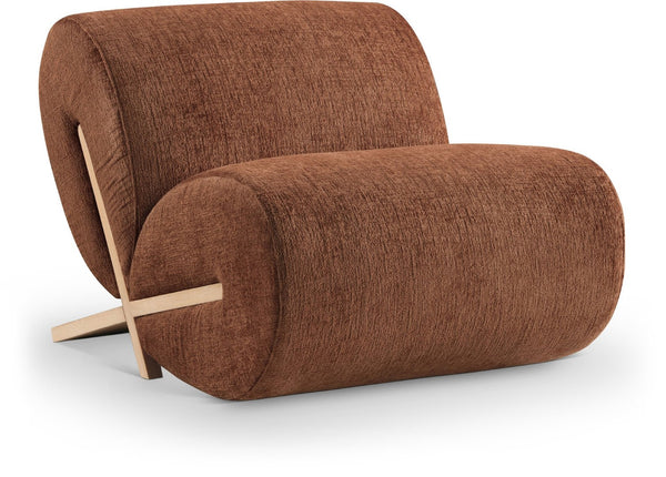 Meridian Furniture Akira Art Deco Sculptural Accent Chair with Plush Upholstery and Wood Base for Living Room Cognac Style 1 33071Cognac-C