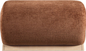 Meridian Furniture Akira Art Deco Upholstered Ottoman with Sculptural Solid Wood Base for Living Rooms Cognac Style 1 33071Cognac-Ott