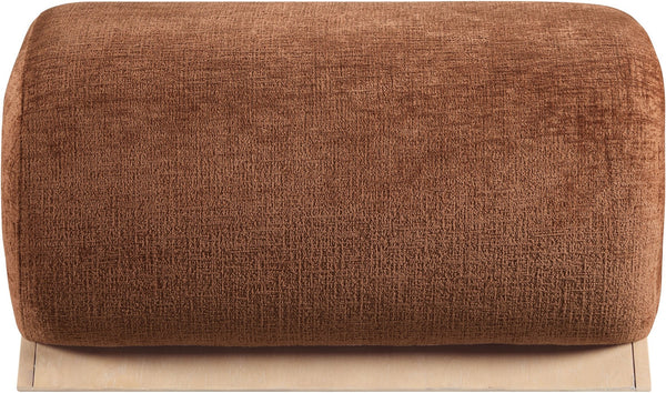 Meridian Furniture Akira Art Deco Upholstered Ottoman with Sculptural Solid Wood Base for Living Rooms Cognac Style 1 33071Cognac-Ott