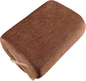 Meridian Furniture Akira Art Deco Upholstered Ottoman with Sculptural Solid Wood Base for Living Rooms Cognac Style 1 33071Cognac-Ott