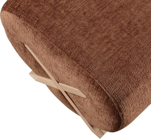 Meridian Furniture Akira Art Deco Upholstered Ottoman with Sculptural Solid Wood Base for Living Rooms Cognac Style 1 33071Cognac-Ott