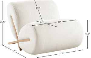 Meridian Furniture Akira Art Deco Sculptural Accent Chair with Plush Upholstery and Wood Base for Living Room Cream Style 1 33071Cream-C