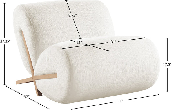 Meridian Furniture Akira Art Deco Sculptural Accent Chair with Plush Upholstery and Wood Base for Living Room Cream Style 1 33071Cream-C