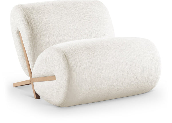 Meridian Furniture Akira Art Deco Sculptural Accent Chair with Plush Upholstery and Wood Base for Living Room Cream Style 1 33071Cream-C