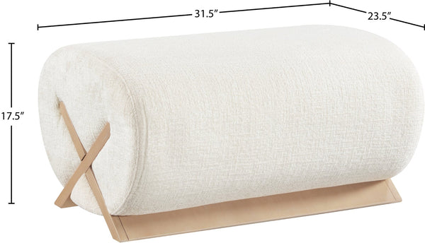 Meridian Furniture Akira Art Deco Upholstered Ottoman with Sculptural Solid Wood Base for Living Rooms Cream Style 1 33071Cream-Ott
