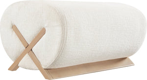 Meridian Furniture Akira Art Deco Upholstered Ottoman with Sculptural Solid Wood Base for Living Rooms Cream Style 1 33071Cream-Ott