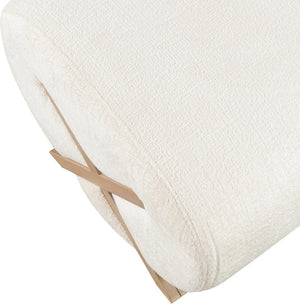 Meridian Furniture Akira Art Deco Upholstered Ottoman with Sculptural Solid Wood Base for Living Rooms Cream Style 1 33071Cream-Ott