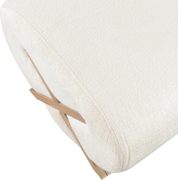 Meridian Furniture Akira Art Deco Upholstered Ottoman with Sculptural Solid Wood Base for Living Rooms Cream Style 1 33071Cream-Ott