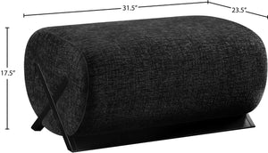 Meridian Furniture Akira Art Deco Upholstered Ottoman with Sculptural Solid Wood Base for Living Rooms Black Style 2 33072Black-Ott