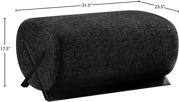 Meridian Furniture Akira Art Deco Upholstered Ottoman with Sculptural Solid Wood Base for Living Rooms Black Style 2 33072Black-Ott