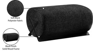 Meridian Furniture Akira Art Deco Upholstered Ottoman with Sculptural Solid Wood Base for Living Rooms Black Style 2 33072Black-Ott
