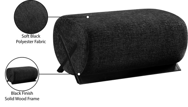 Meridian Furniture Akira Art Deco Upholstered Ottoman with Sculptural Solid Wood Base for Living Rooms Black Style 2 33072Black-Ott