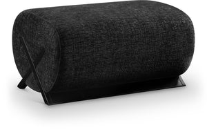 Meridian Furniture Akira Art Deco Upholstered Ottoman with Sculptural Solid Wood Base for Living Rooms Black Style 2 33072Black-Ott