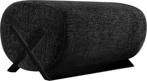 Meridian Furniture Akira Art Deco Upholstered Ottoman with Sculptural Solid Wood Base for Living Rooms Black Style 2 33072Black-Ott