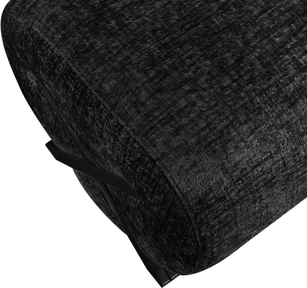 Meridian Furniture Akira Art Deco Upholstered Ottoman with Sculptural Solid Wood Base for Living Rooms Black Style 2 33072Black-Ott