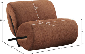 Meridian Furniture Akira Art Deco Sculptural Accent Chair with Plush Upholstery and Wood Base for Living Room Cognac Style 2 33072Cognac-C