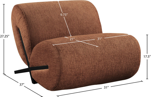 Meridian Furniture Akira Art Deco Sculptural Accent Chair with Plush Upholstery and Wood Base for Living Room Cognac Style 2 33072Cognac-C