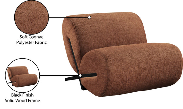 Meridian Furniture Akira Art Deco Sculptural Accent Chair with Plush Upholstery and Wood Base for Living Room Cognac Style 2 33072Cognac-C
