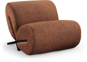Meridian Furniture Akira Art Deco Sculptural Accent Chair with Plush Upholstery and Wood Base for Living Room Cognac Style 2 33072Cognac-C
