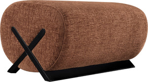 Meridian Furniture Akira Art Deco Upholstered Ottoman with Sculptural Solid Wood Base for Living Rooms Cognac Style 2 33072Cognac-Ott