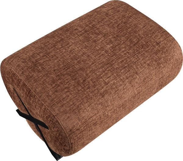 Meridian Furniture Akira Art Deco Upholstered Ottoman with Sculptural Solid Wood Base for Living Rooms Cognac Style 2 33072Cognac-Ott