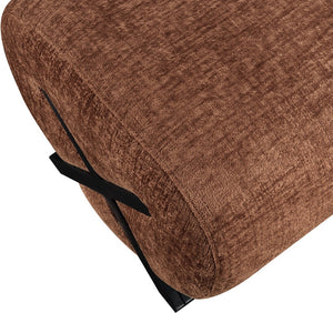 Meridian Furniture Akira Art Deco Upholstered Ottoman with Sculptural Solid Wood Base for Living Rooms Cognac Style 2 33072Cognac-Ott