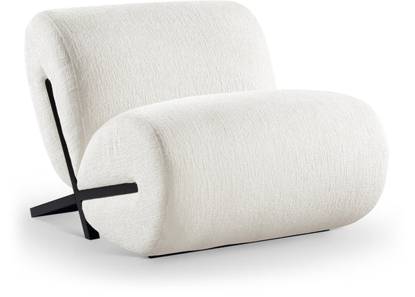 Meridian Furniture Akira Art Deco Sculptural Accent Chair with Plush Upholstery and Wood Base for Living Room Cream Style 2 33072Cream-C