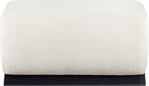 Meridian Furniture Akira Art Deco Upholstered Ottoman with Sculptural Solid Wood Base for Living Rooms Cream Style 2 33072Cream-Ott