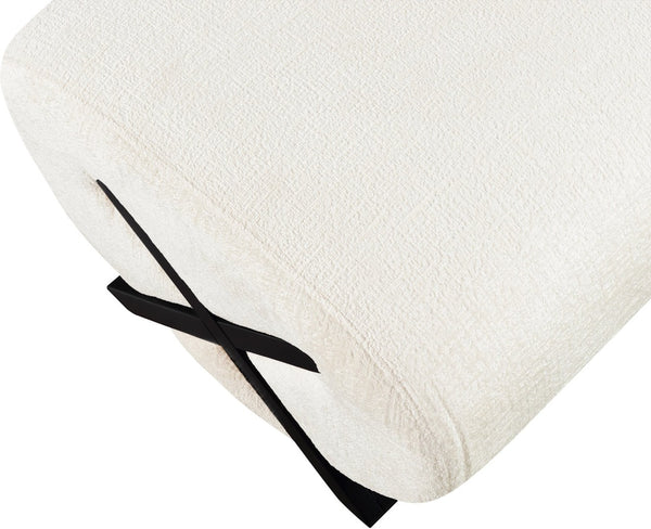 Meridian Furniture Akira Art Deco Upholstered Ottoman with Sculptural Solid Wood Base for Living Rooms Cream Style 2 33072Cream-Ott