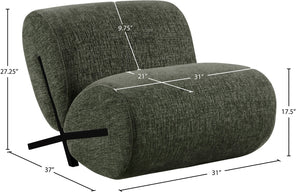 Meridian Furniture Akira Art Deco Sculptural Accent Chair with Plush Upholstery and Wood Base for Living Room Green Style 2 33072Green-C