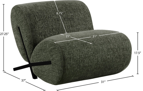 Meridian Furniture Akira Art Deco Sculptural Accent Chair with Plush Upholstery and Wood Base for Living Room Green Style 2 33072Green-C