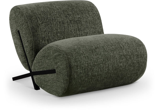 Meridian Furniture Akira Art Deco Sculptural Accent Chair with Plush Upholstery and Wood Base for Living Room Green Style 2 33072Green-C