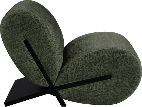 Meridian Furniture Akira Art Deco Sculptural Accent Chair with Plush Upholstery and Wood Base for Living Room Green Style 2 33072Green-C