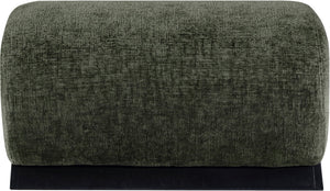 Meridian Furniture Akira Art Deco Upholstered Ottoman with Sculptural Solid Wood Base for Living Rooms Green Style 2 33072Green-Ott
