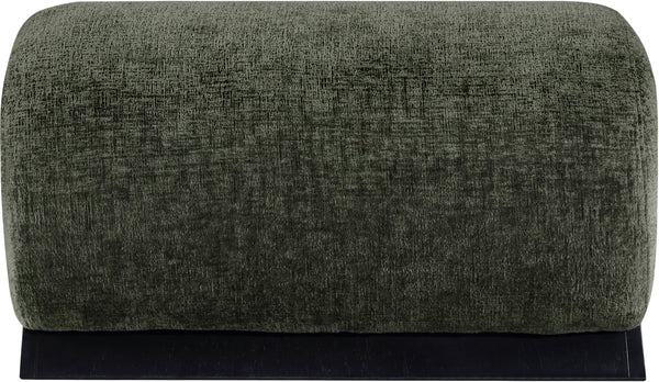 Meridian Furniture Akira Art Deco Upholstered Ottoman with Sculptural Solid Wood Base for Living Rooms Green Style 2 33072Green-Ott
