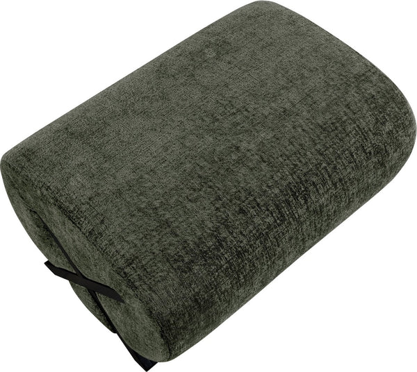 Meridian Furniture Akira Art Deco Upholstered Ottoman with Sculptural Solid Wood Base for Living Rooms Green Style 2 33072Green-Ott