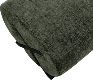 Meridian Furniture Akira Art Deco Upholstered Ottoman with Sculptural Solid Wood Base for Living Rooms Green Style 2 33072Green-Ott