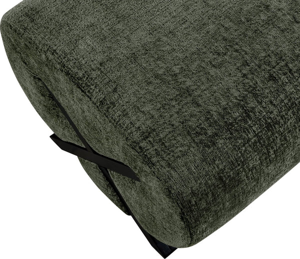Meridian Furniture Akira Art Deco Upholstered Ottoman with Sculptural Solid Wood Base for Living Rooms Green Style 2 33072Green-Ott