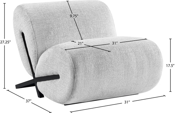 Meridian Furniture Akira Art Deco Sculptural Accent Chair with Plush Upholstery and Wood Base for Living Room Grey Style 2 33072Grey-C