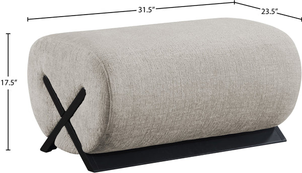 Meridian Furniture Akira Art Deco Upholstered Ottoman with Sculptural Solid Wood Base for Living Rooms Grey Style 2 33072Grey-Ott