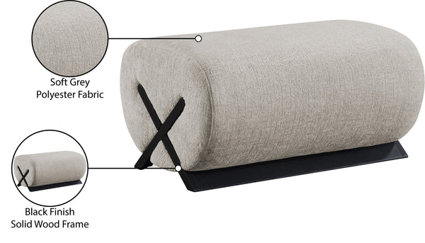 Meridian Furniture Akira Art Deco Upholstered Ottoman with Sculptural Solid Wood Base for Living Rooms Grey Style 2 33072Grey-Ott
