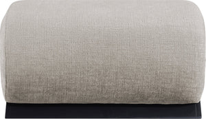 Meridian Furniture Akira Art Deco Upholstered Ottoman with Sculptural Solid Wood Base for Living Rooms Grey Style 2 33072Grey-Ott